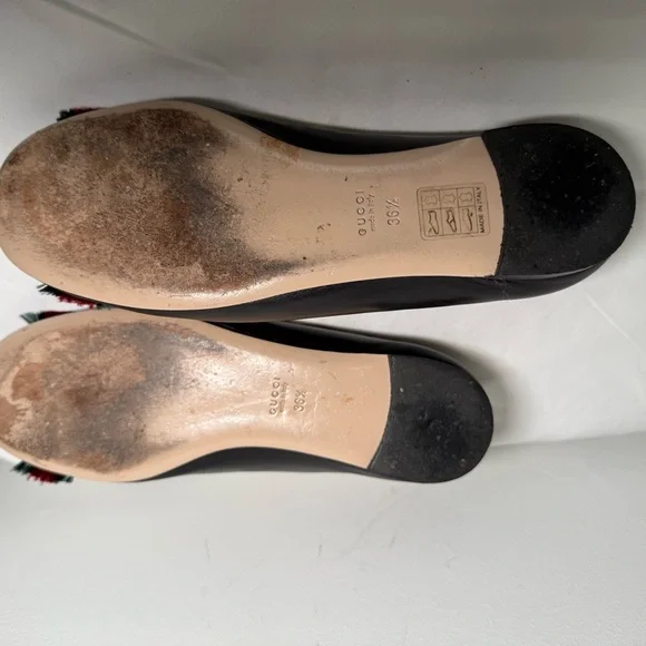 Gucci Sylvie Web & Feline Scalloped Ballet Flats 36.5 navy blue - Picture 6 of 7